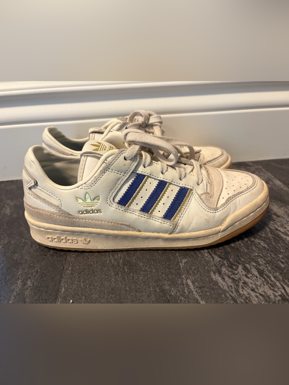 adidas Cream Sneakers with Blue Stripes